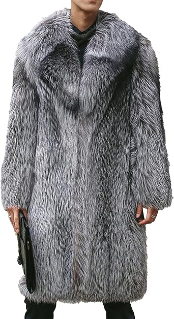 Men Mid Long Lapel Casual Faux Fur Jacket Open Front Fur Collar Faux Mink Coat Winter Classic Cozy Warm Overcoat