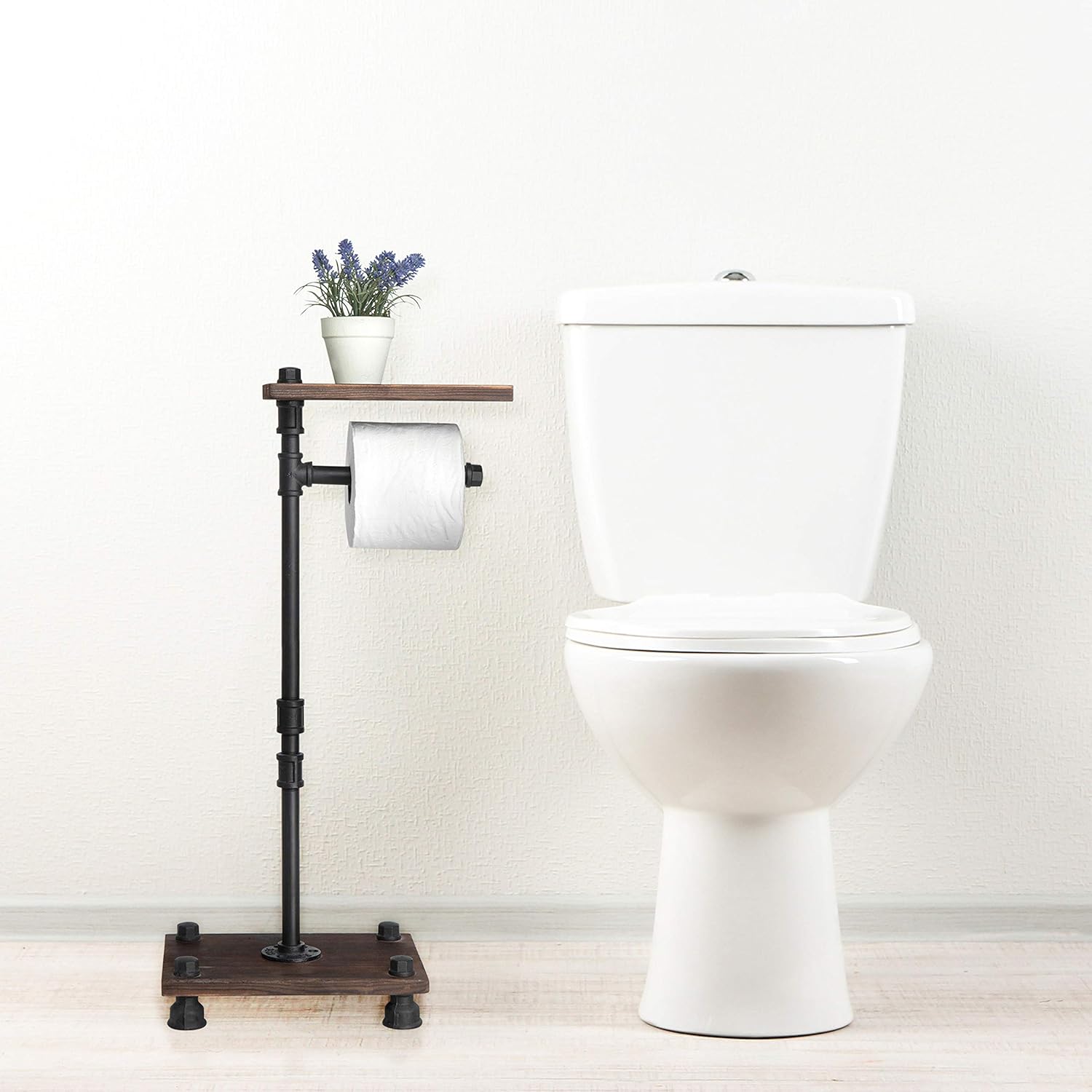 Onе-Dау Sаlе: Uр tо 50% оƒƒ MyGift Standing Industrial Pipe Black Metal and Rustic Wood Toilet Paper Roll Holder Stand with Wooden Shelf