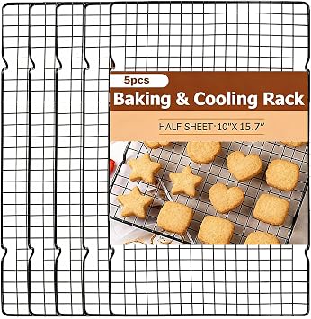 5-piece stainless steel cooling rack -10" x 16" metal wire cooling rack, suitable for baking, grilling, baking and drying - oven safety and dishwasher safety metal mesh baking rack