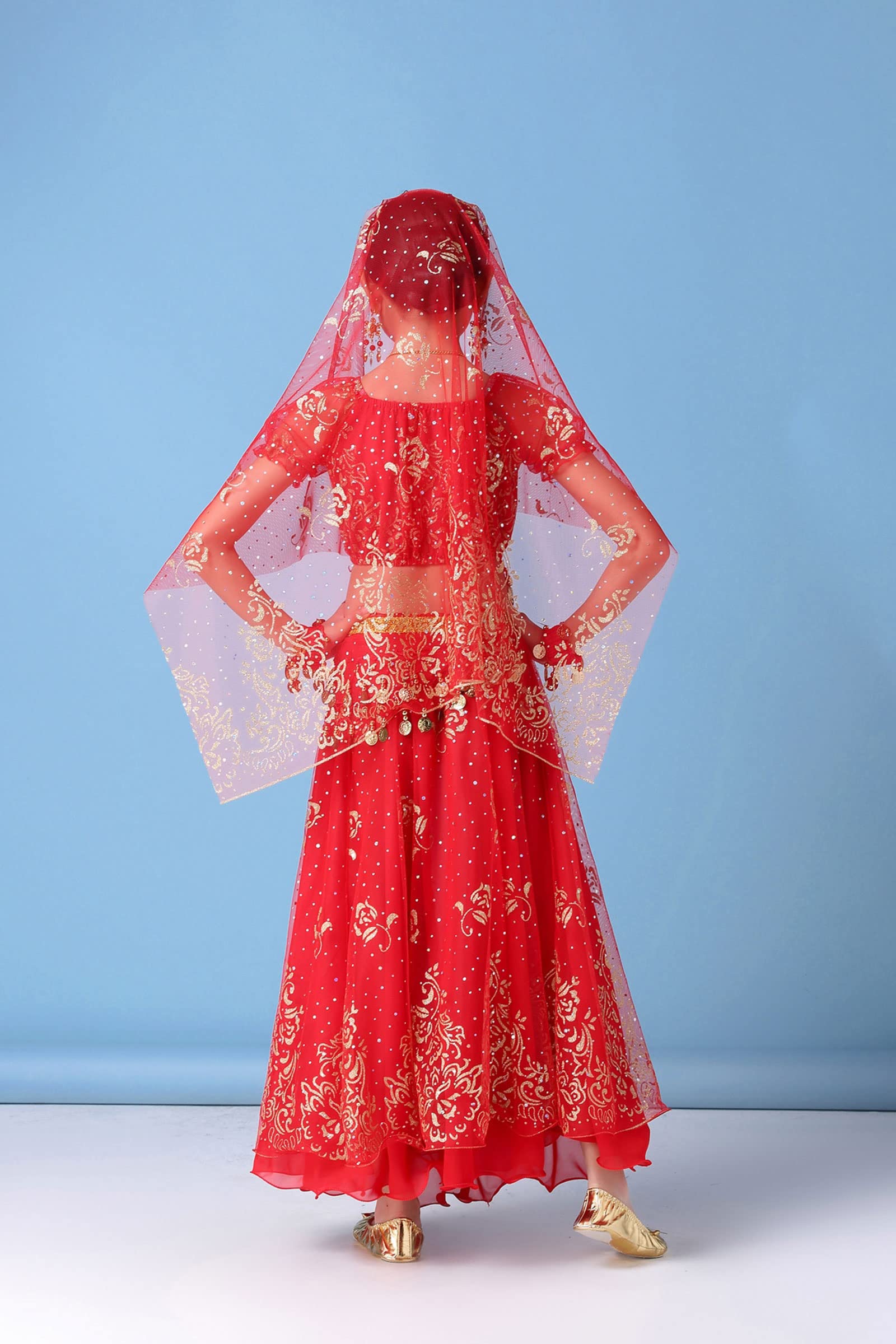 Set Costume Danza Del Ventre Per Ragazze – Top, Gonna Chiffon, Velo E Catena, Colori Vivaci