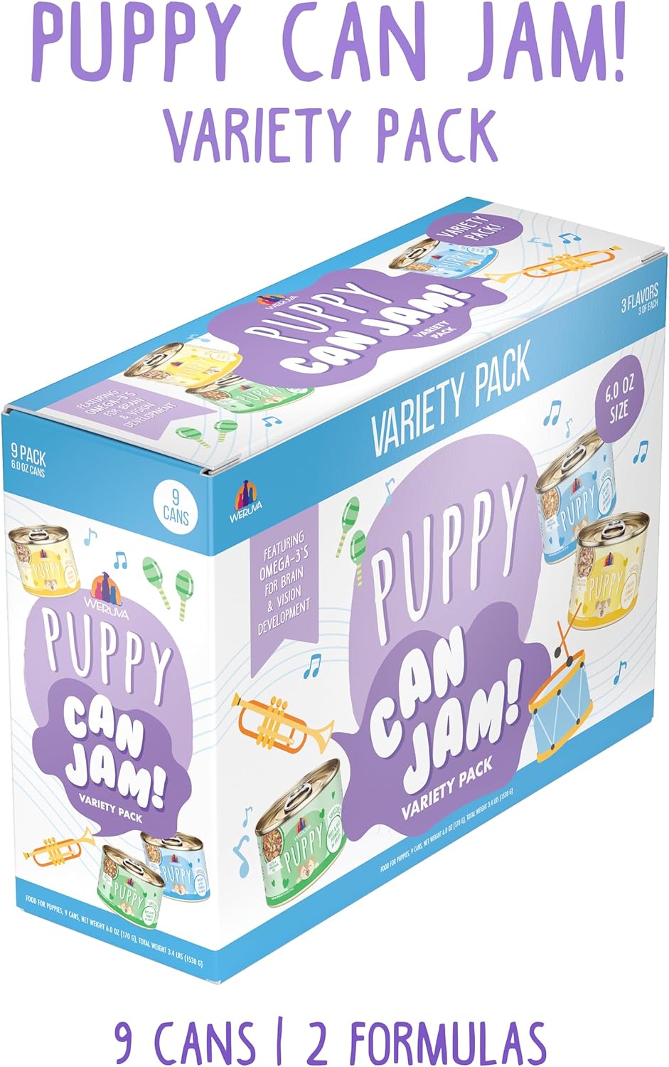 Weruva Puppy Food, Puppy Can Jam Variety Pack, 6oz Can, Pack of 9