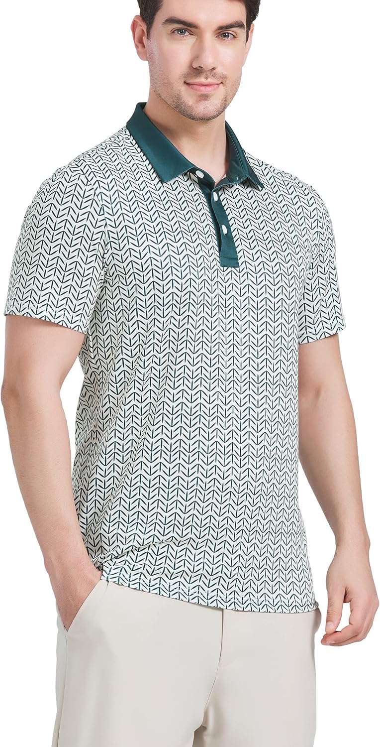 Men's Golf Shirts-Moisture Wicking Dry Fit Performance Recycled Polo Short Sleeve for Bussiness Casual Tennis