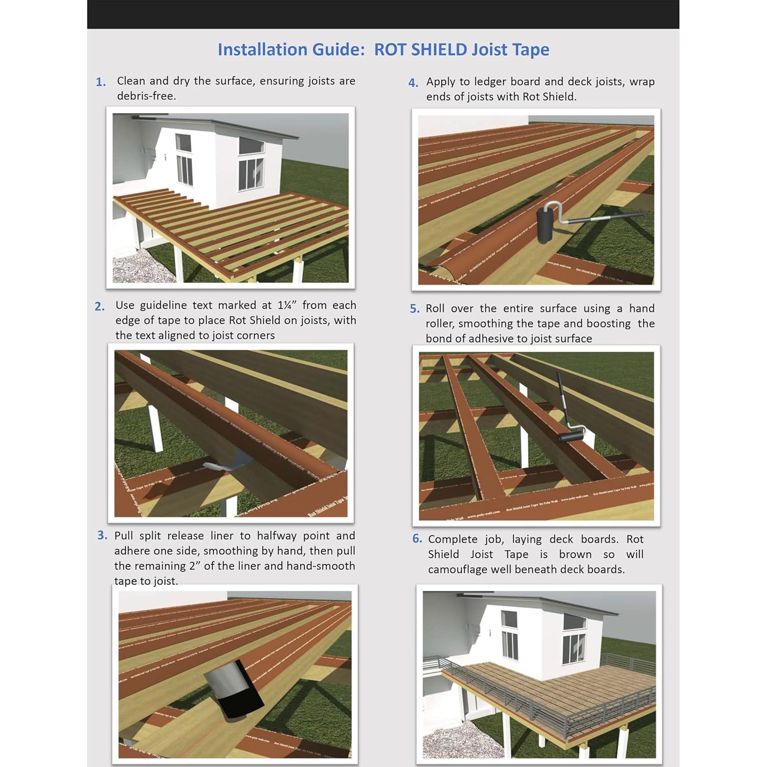 POLYGUARD Poly Wall - Rot Shield Joist Tape for Decking, 4" x 100'. Made in The USA. Self Adhering, Self Sealing Deck Joist Tape for Wood Decks