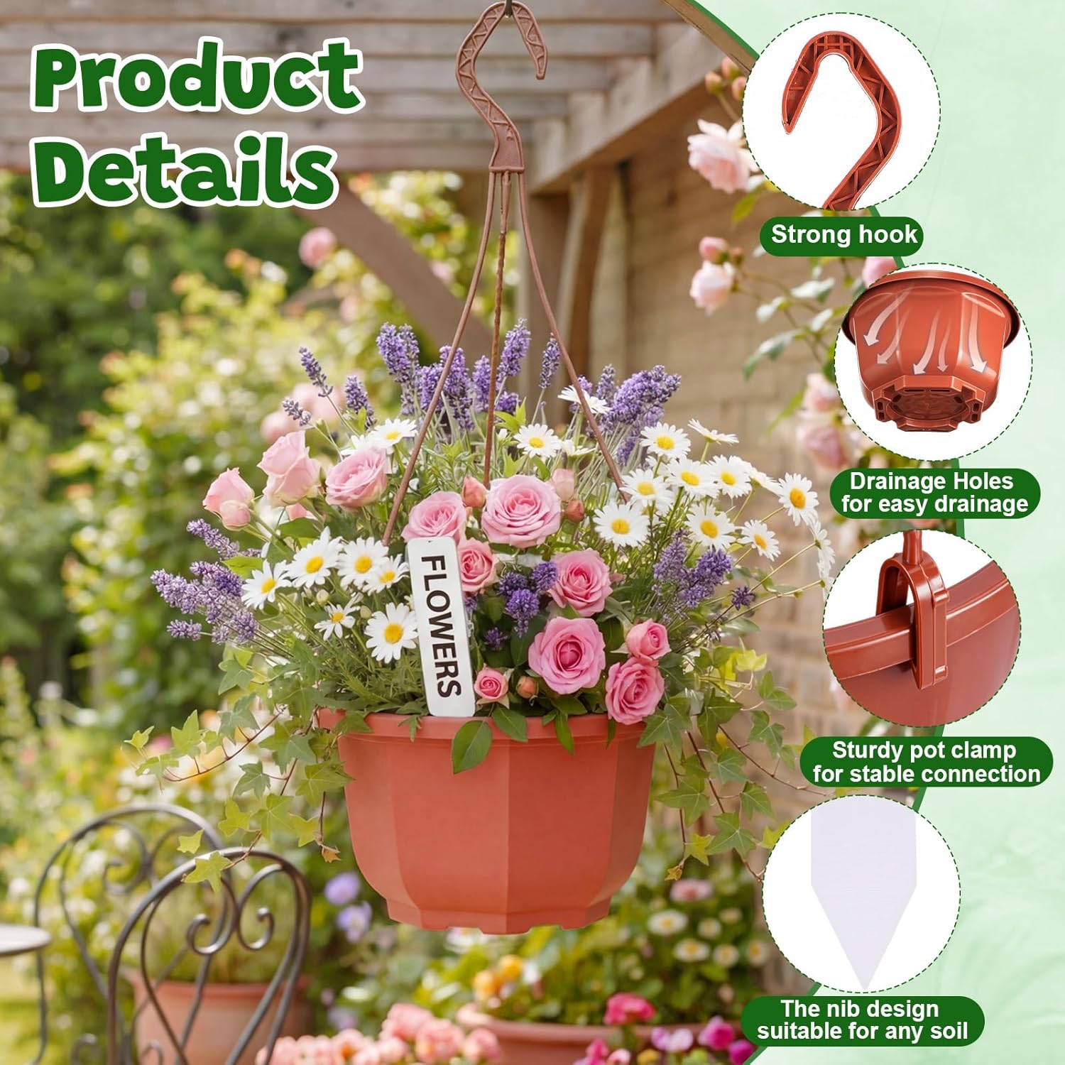 200 Pack 5.1 Inch Plastic Hanging Pots Bulk Nursery Hanging Planters with Hooks and Drainage Small Grower Pots for Indoor Outdoor Plants, Garden, Includes 200 Labels(Brown)