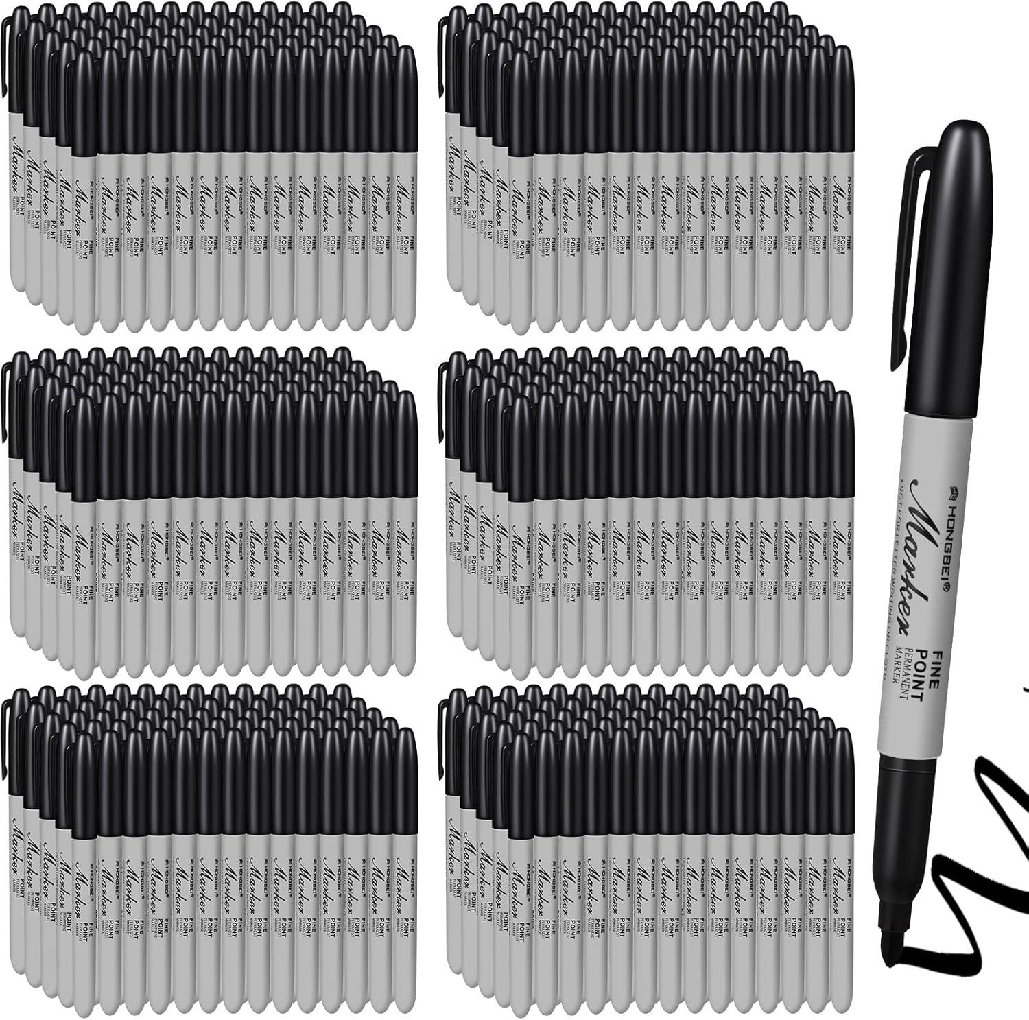 Thenshop 300 Pack Black Permanent Markers Bulk - Fine Point Permanent Marker Quick Drying Waterproof Pens for Doodling Writing Marking Classroom Work on Wood Metal Stone Glass, Office School Supplies