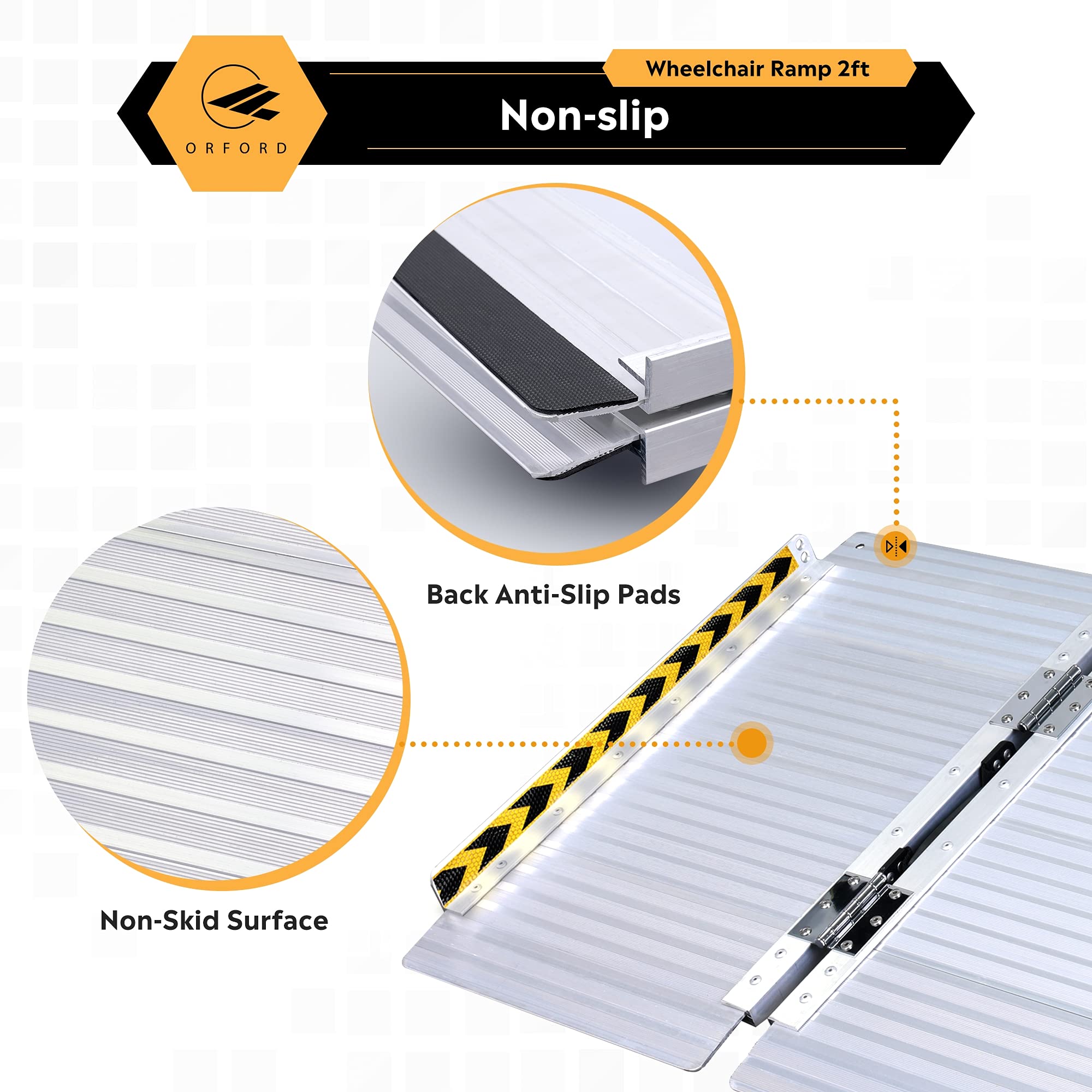 ORFORD NonSkid Foldable Wheelchair Ramp 2ft, 800 lbs Weight Capacity, Utility Mobility Access