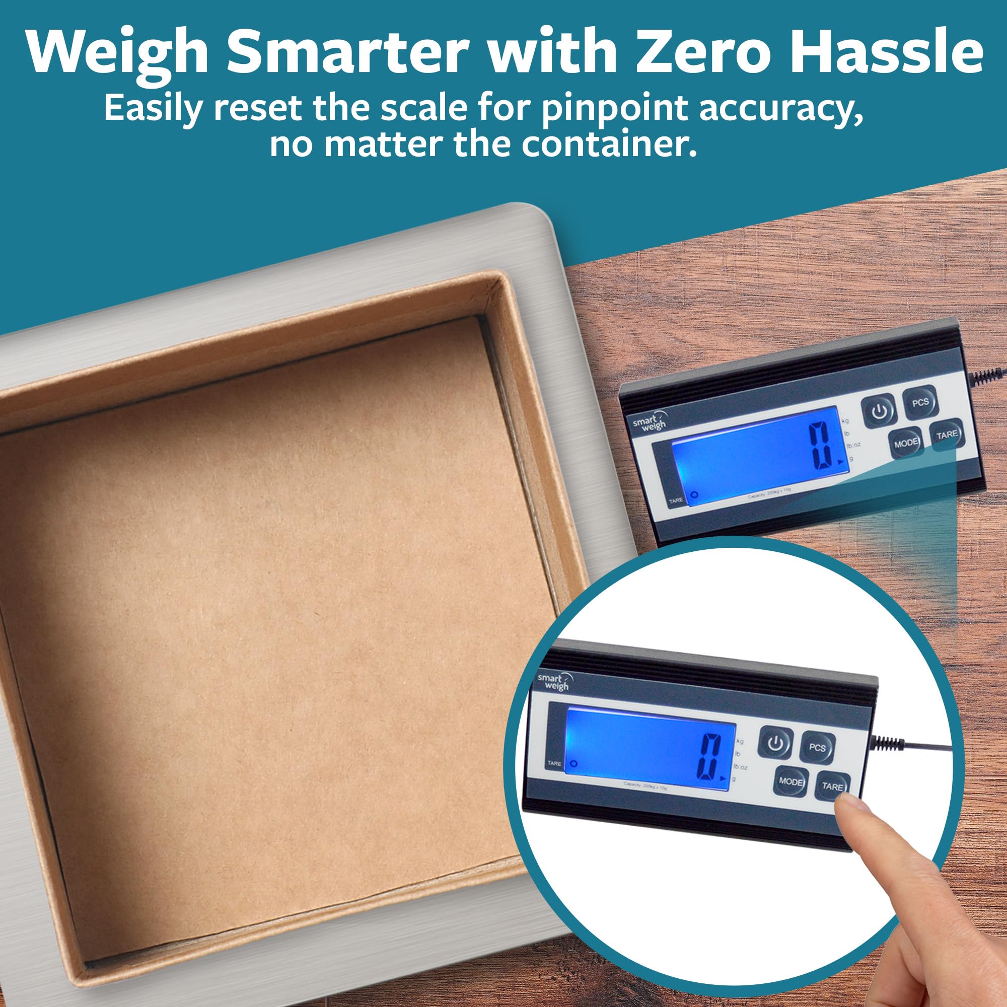 Smart Weigh Pèse-personne numérique robuste pour colis avec grande plate-forme en acier inoxydable durable, balance postale et bagage 200 kg x 28,3 g