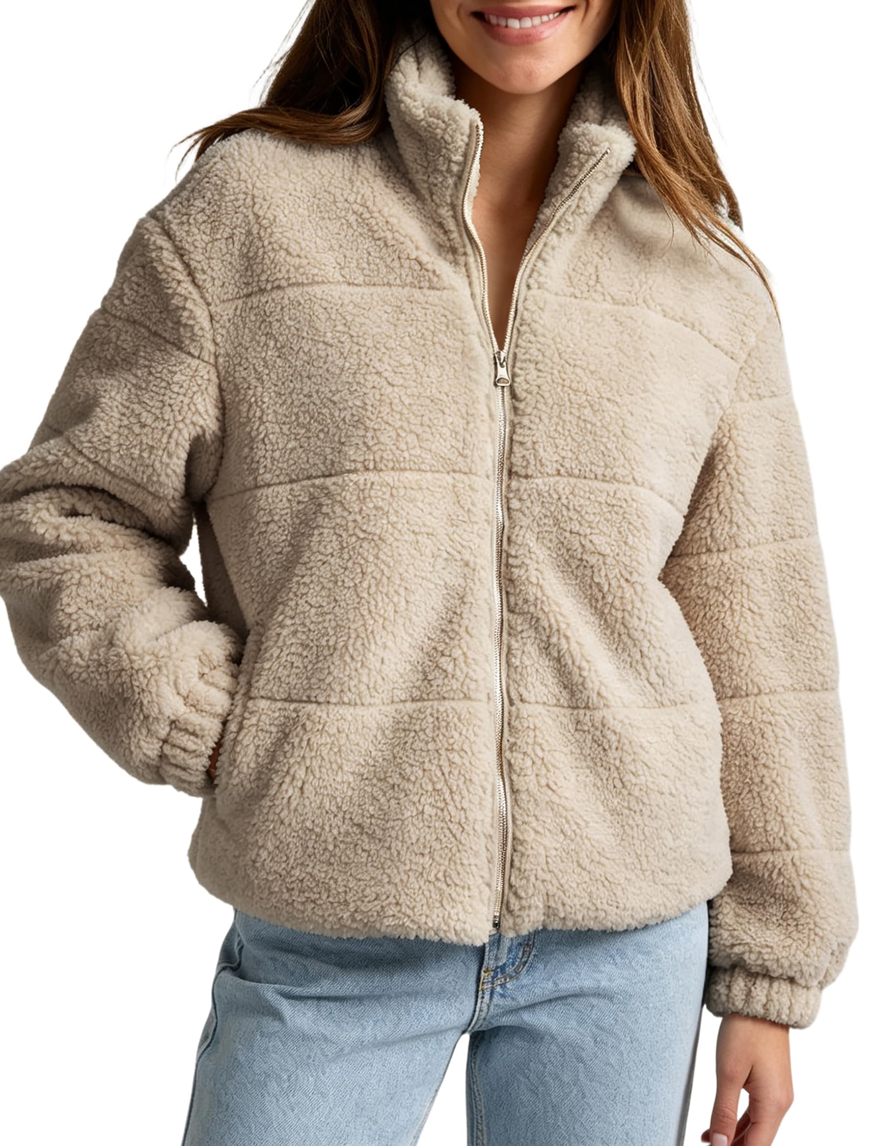FOMELY Womens Sherpa Fleece Jacket Zip Up Warm Casual Winter Coats