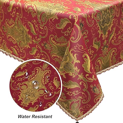 Miniatura 9 de Loom and Mill Mantel de tela de lujo de 60 x 104 pulgadas, mantel de retazos de jacquard navideño con borlas para comedor, cocina, mesa, fiesta,