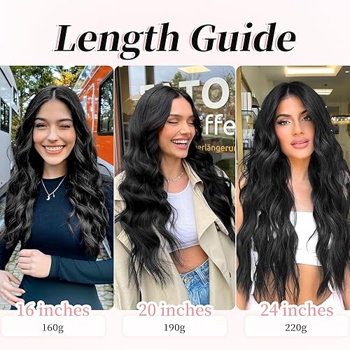 Miniatura 8 de KooKaStyle - Extensión de cabello sintético con pinza largo y ondulado con fibra de doble trama de 20 pulgadas para mujer 4 piezas color marrón