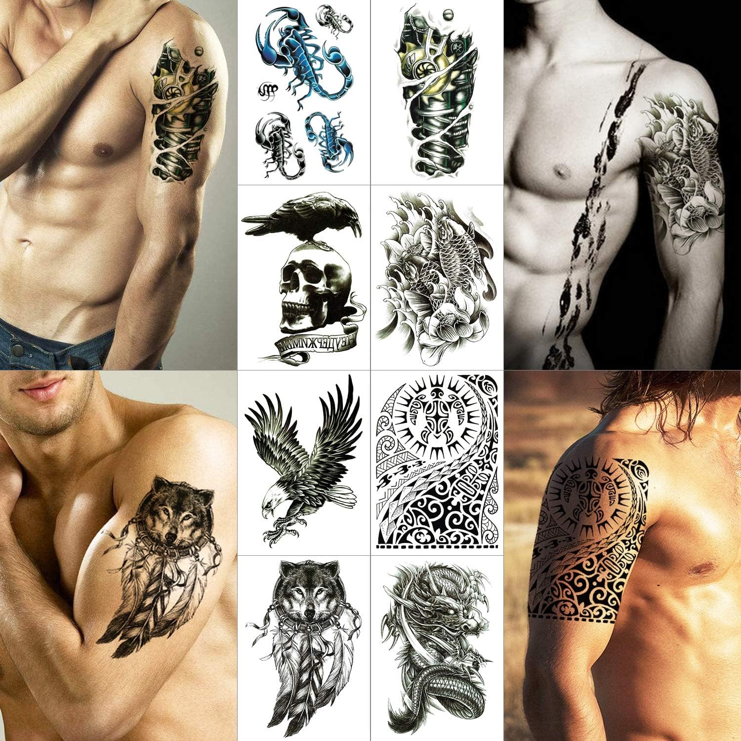 Realistic Temporary Tattoos For Women Adult Guys Teens | 6 Sheets | Waterproof | Skin Safe | Long Lasting | Fake Water Transfer Arm, Leg, Chest, Shoulder Tattoo Sticker