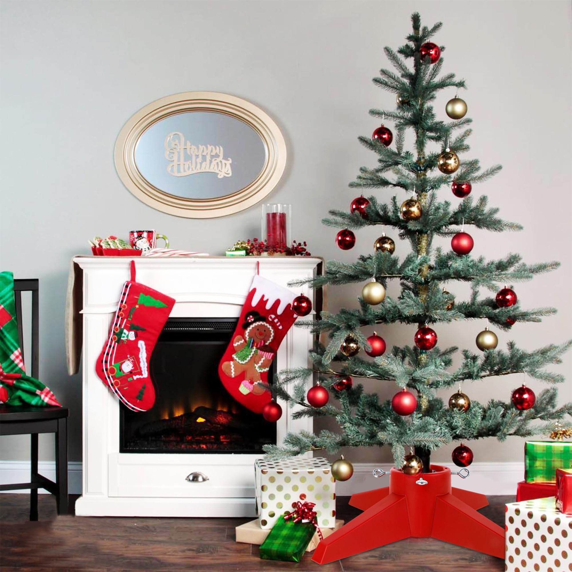 Blissun Support pour Sapin de Noël, Pied de Sapin de Noël, Support pour Sapin de Noël, Rouge