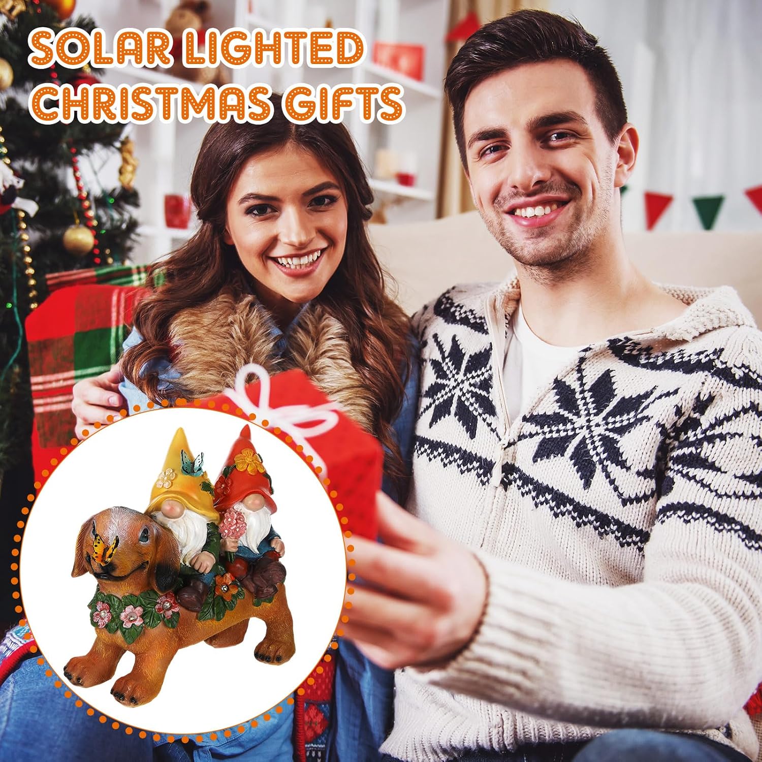 CroBlissful Solar Dachshund Gnome Lighted Statue - 10" Resin Dog with Butterfly and Floral Decor Outdoor Lawn Garden Ornament for Christmas Patio Yard Porch Decoration and Dog Gnome Lovers