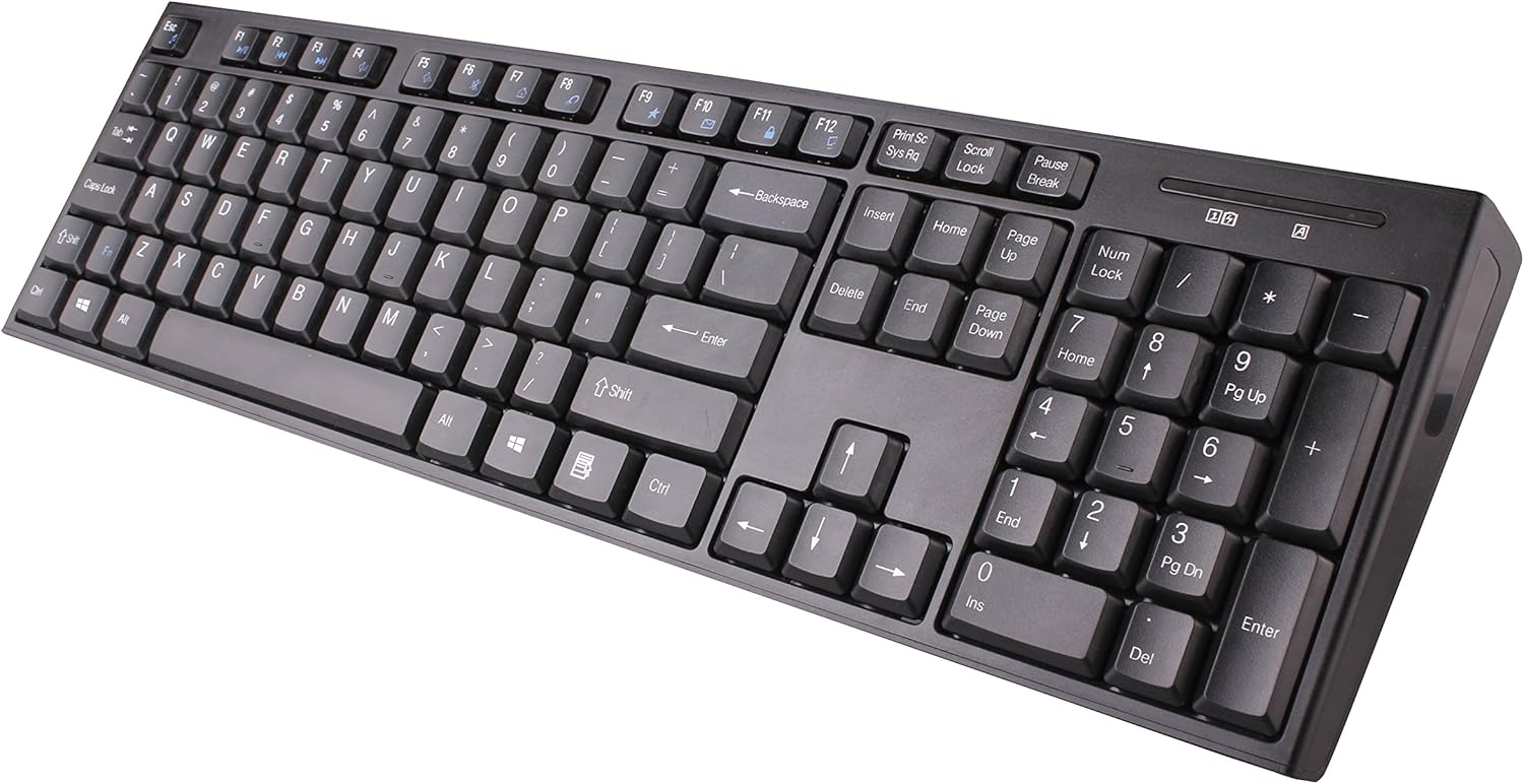 Impecca KB202WCK Wireless Keyboard and Mouse Combo, Wireless Ergonomic Keyboard with Optical Mouse, Spill-Resistant and Low Power Consumption, One Battery Needed to Operate, for Windows & MAC – Black