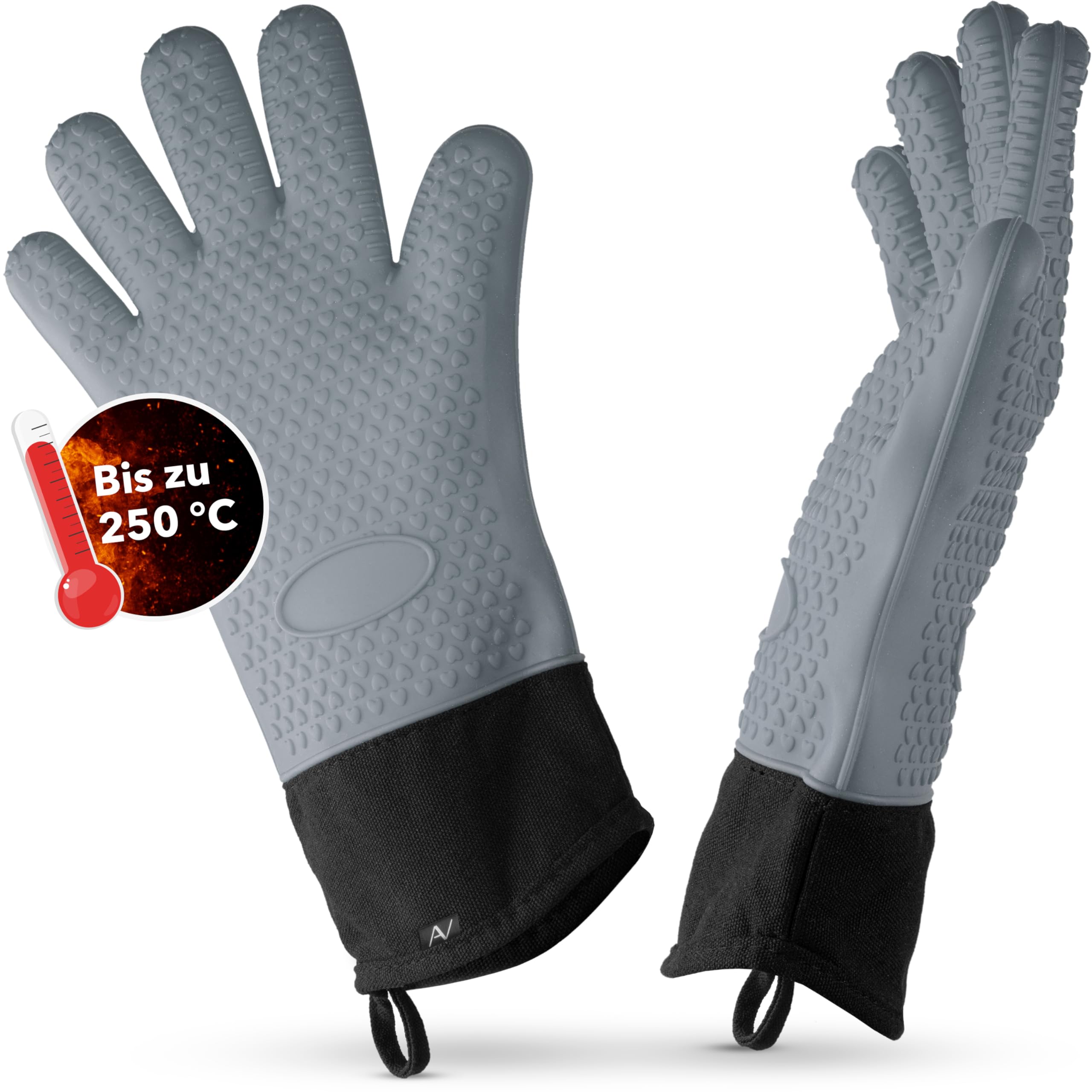 AVANA Silikon Ofenhandschuhe Hitzebeständige Grillhandschuhe Anti-Rutsch Kochhandschuhe mit weichem Baumwoll-Innenfutter Handschuhe bis zu 250°C - Grau