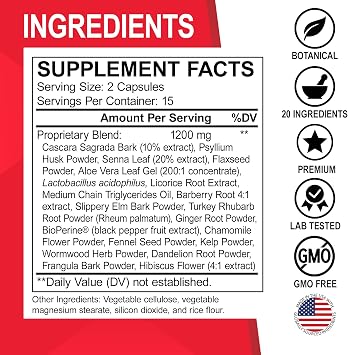 Colon Cleanser Detox Supplement Capsules - 15 Day Colon Cleanse Pills & Probiotic Herbal Cleansing - Daily Natural Bowel Movement Supplements for Intestinal Stomach Bloating Digestive Gut Support
