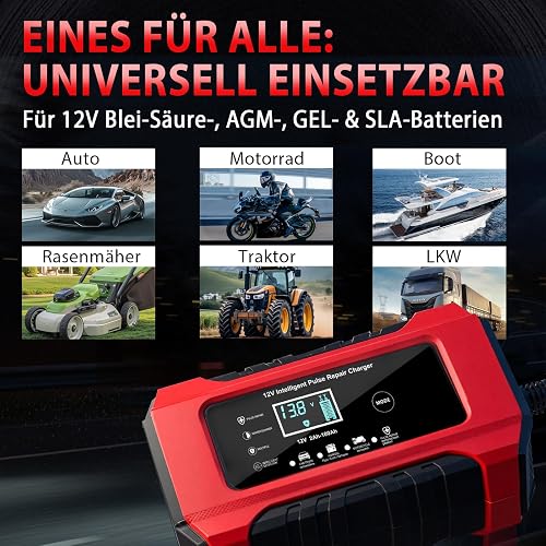 Car Battery Charger 12 V 6 A, HAUSPROFI Car Battery Charger with Repair Function & Winter Mode, Trickle Charger for Car, Motorcycle, AGM, Gel Battery - 6