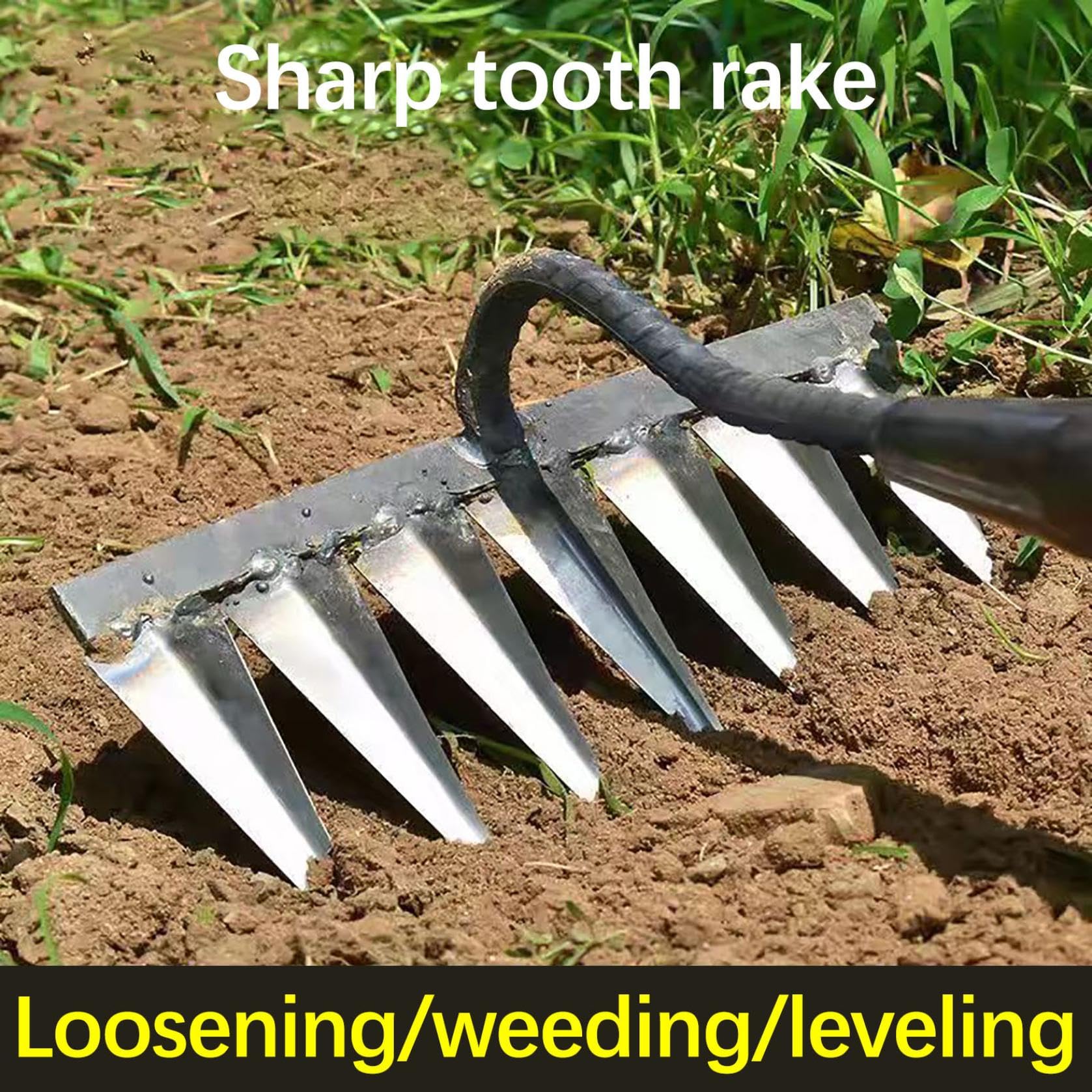 Eisenrechen Mit 7 Zähnen – Robuste Gartenharke Zum Jäten, Bodenlockern & Nivellieren, Inkl. Handschuh