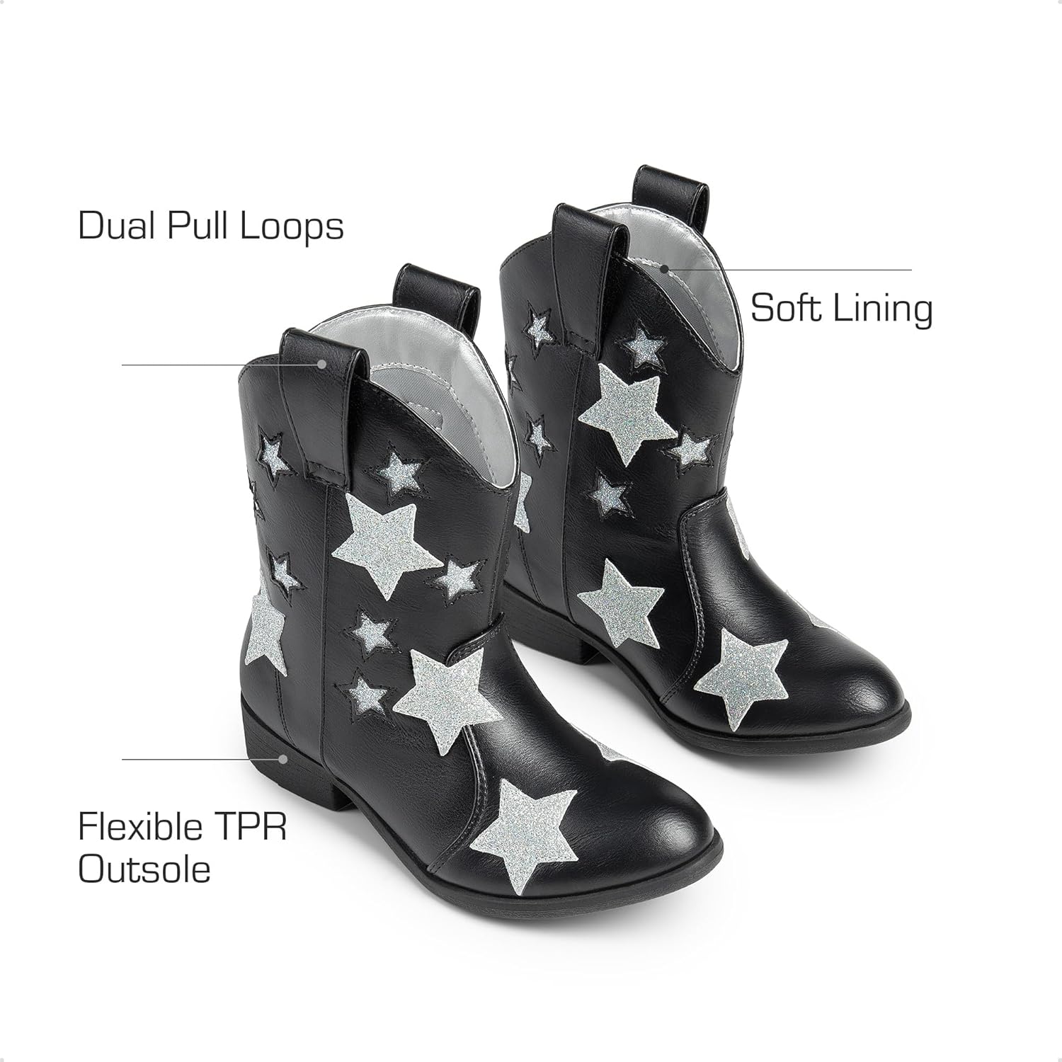 DREAM PAIRS Girls Cowgirl Boots Mid Calf Glitter Cowboy Western Boots Toddler Girls Star Riding Shoes - Image 3