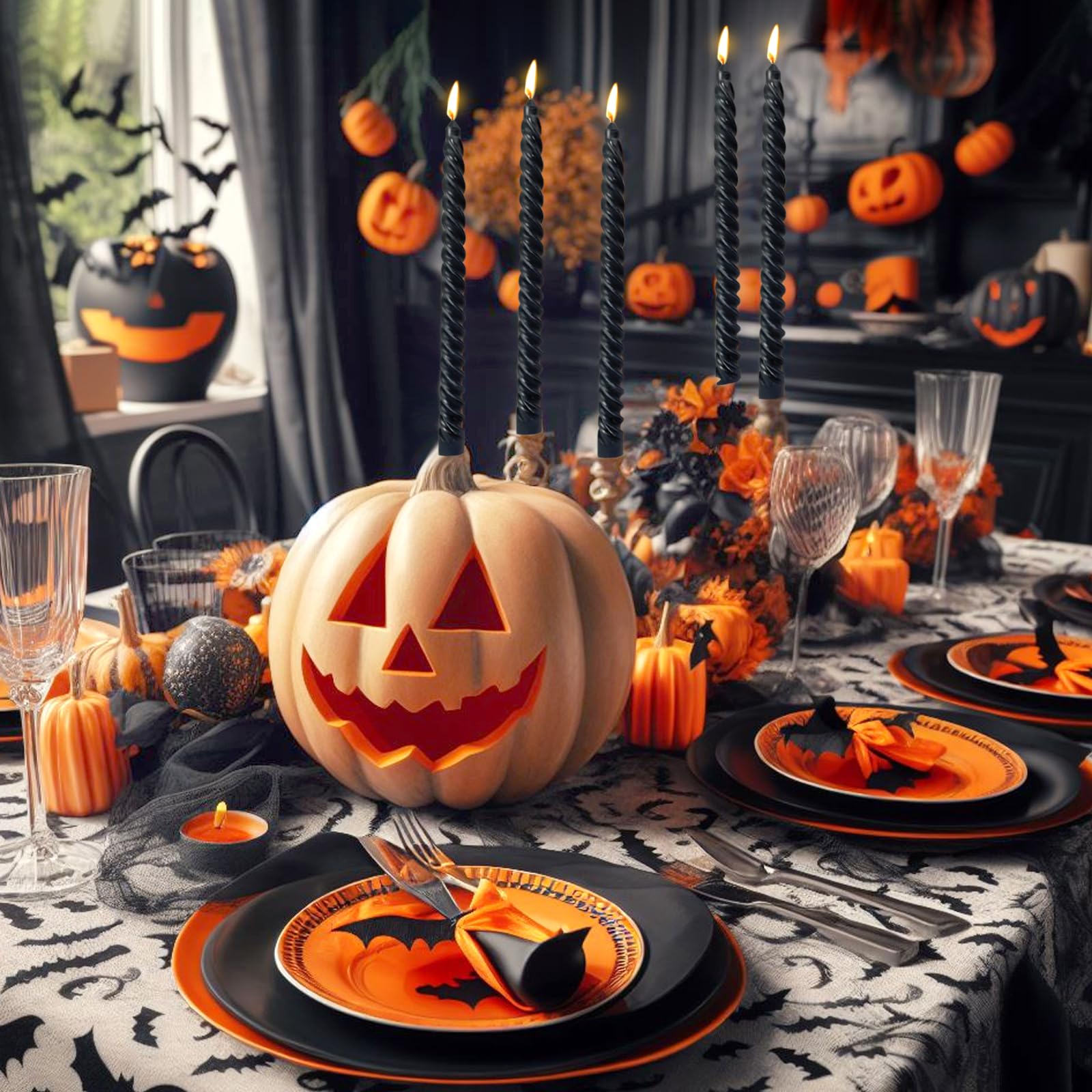 Konische schwarze Spiralkerzen, 25,4 cm (10 Zoll), für Abendessen, Partys, Halloween-Heimdekoration, Packung mit 4 gedrehten Kerzenleuchtern für Wiccan-Rituale, Bestattungsdienste und
