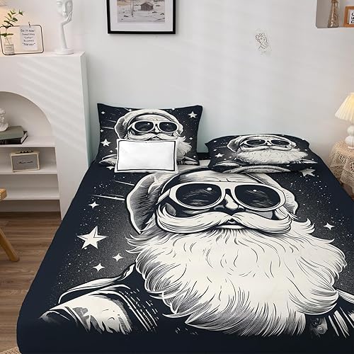 Miniatura 2 de Sábanas de Papá Noel tamaño California King, sábanas de Navidad, sábanas y fundas de almohada estampadas de 4 piezas, sábana bajera ajustable de