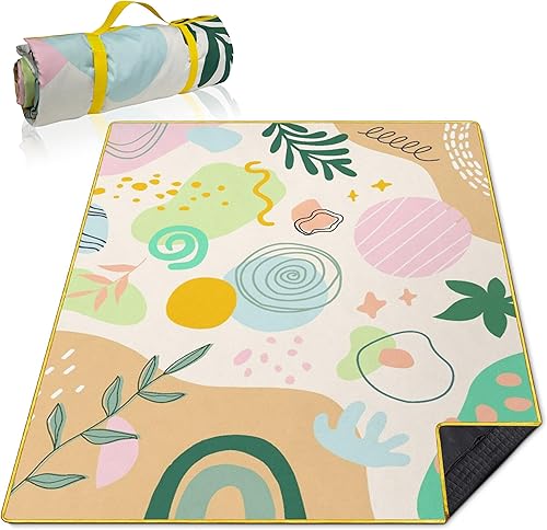 Miniatura 20 de Mantas de Picnic Extra Grandes Impermeables Plegables (80" x 80") Manta de Playa Impermeable a Prueba de Arena, Alfombrilla de 3 Capas Engrosada