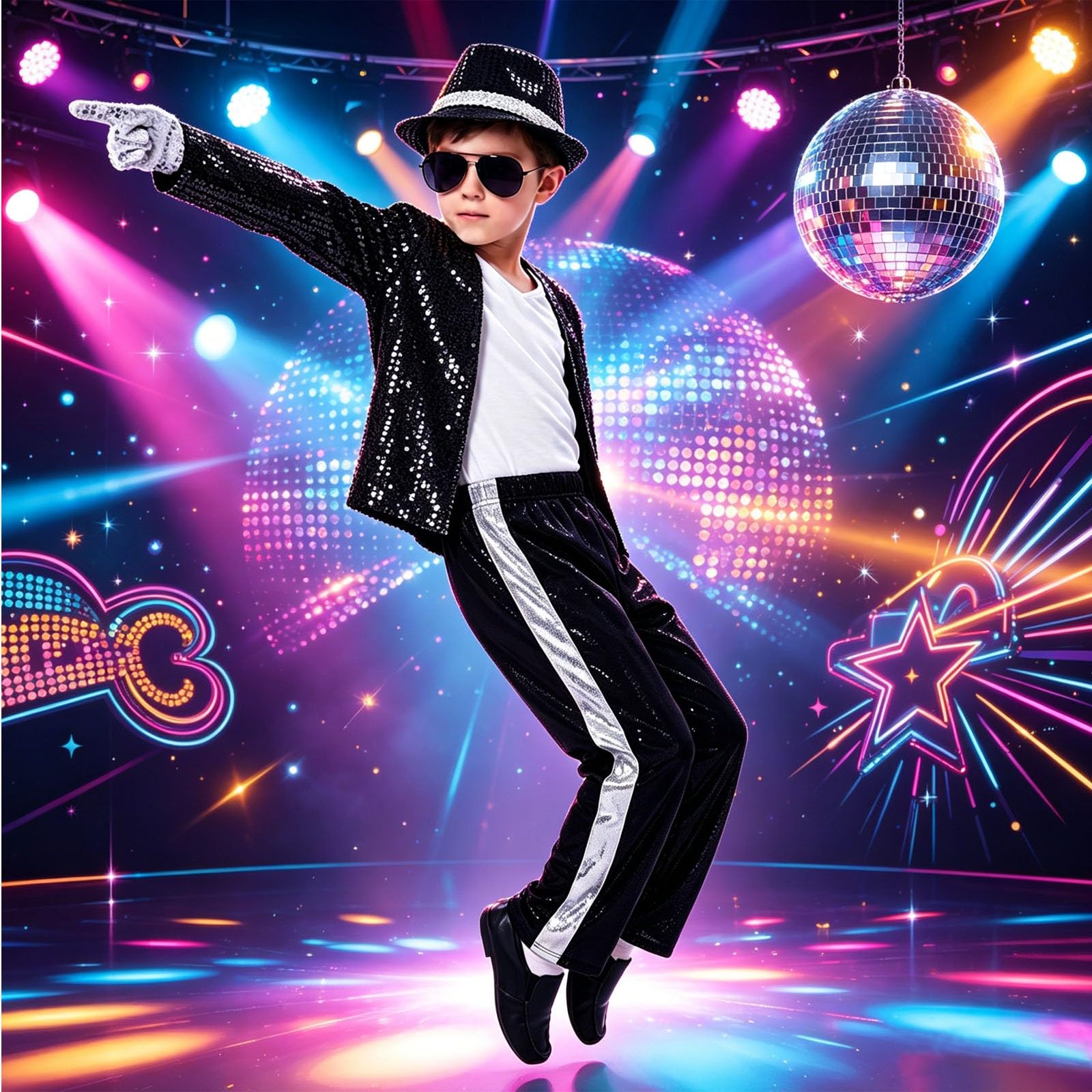 Generico Accessori per costume da pop star per bambini, ballerini anni '80, set cosplay con jazz, discoteca, pop star, costume per la Giornata mondiale del libro