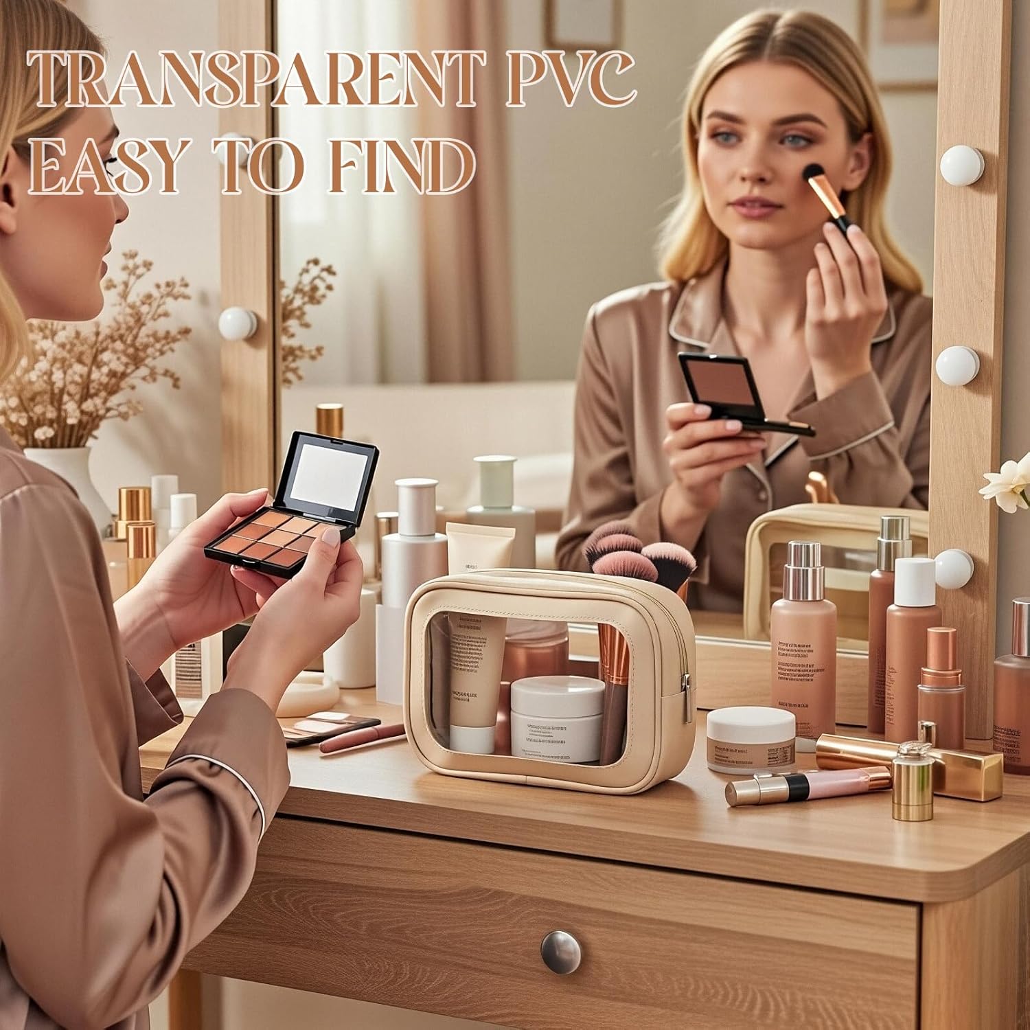 Abbylike 10 Pcs Clear Makeup Bags Bulk Tsa Approved Clear Toiletry Bags with Zipper PU Leather Waterproof Travel Makeup Organizer for Women Wedding Bridal DIY Gifts Bachelorette Party (Nude)