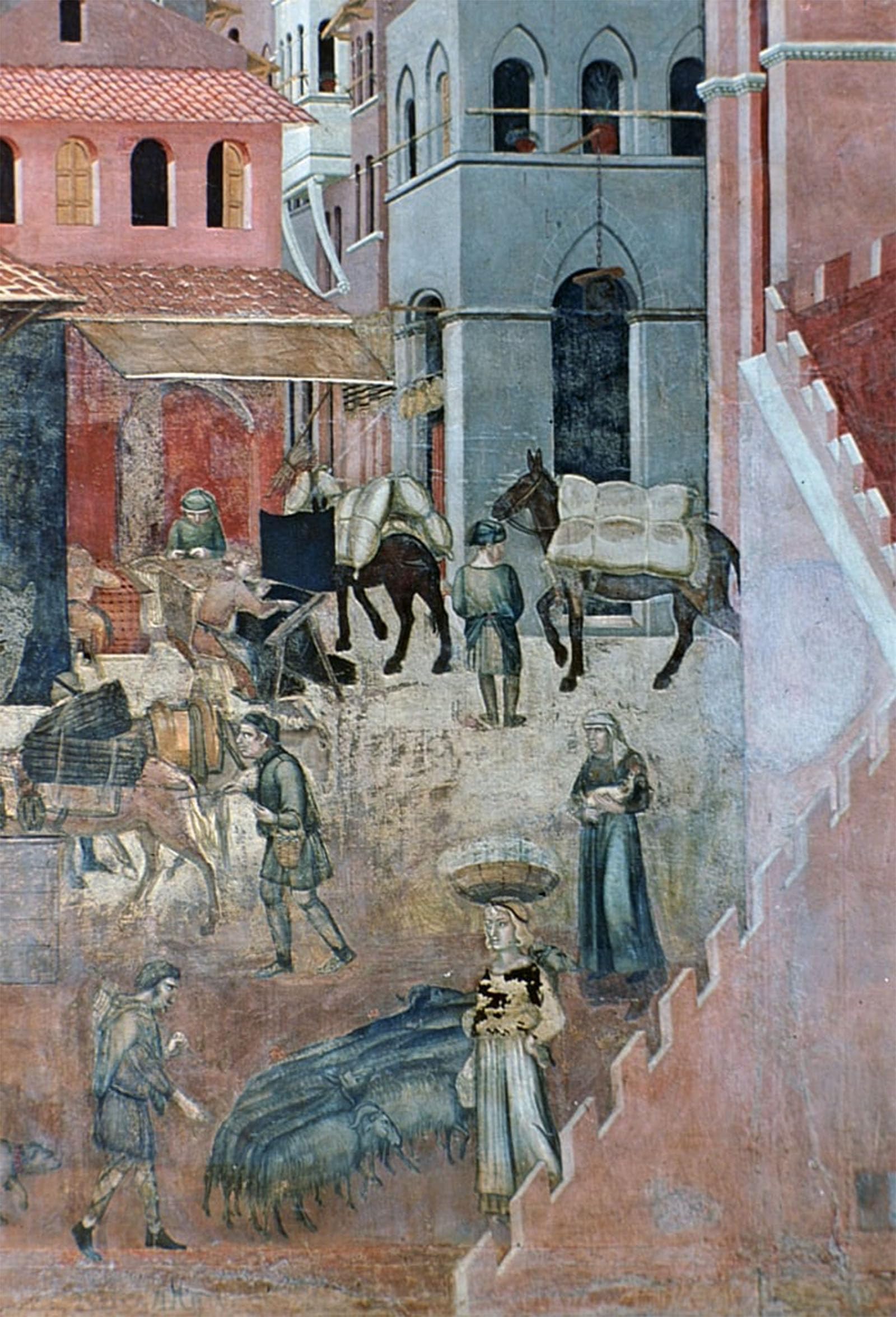 SERENDIPITP Vintage Picture Print on Canvas Wall Art Poster Effects of Good Government on the City Life Detail by Ambrogio Lorenzetti Artwork Print Poster for Wall Decor 60x90cm