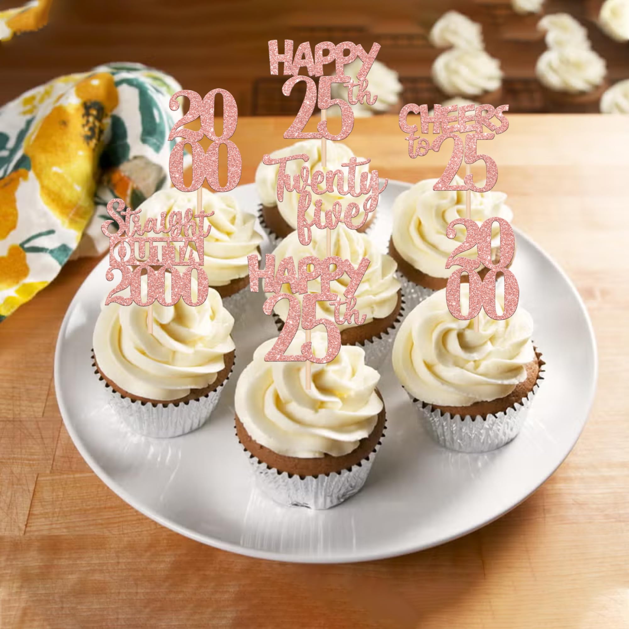30 Cupcake-Topper '25. Geburtstag Vintage 1998' – Glitzernd, Gold, Für Mottopartys