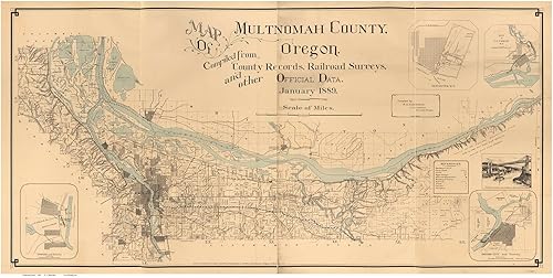Multnomah County Oregon 1889 - Old Wall Map - Reprint
