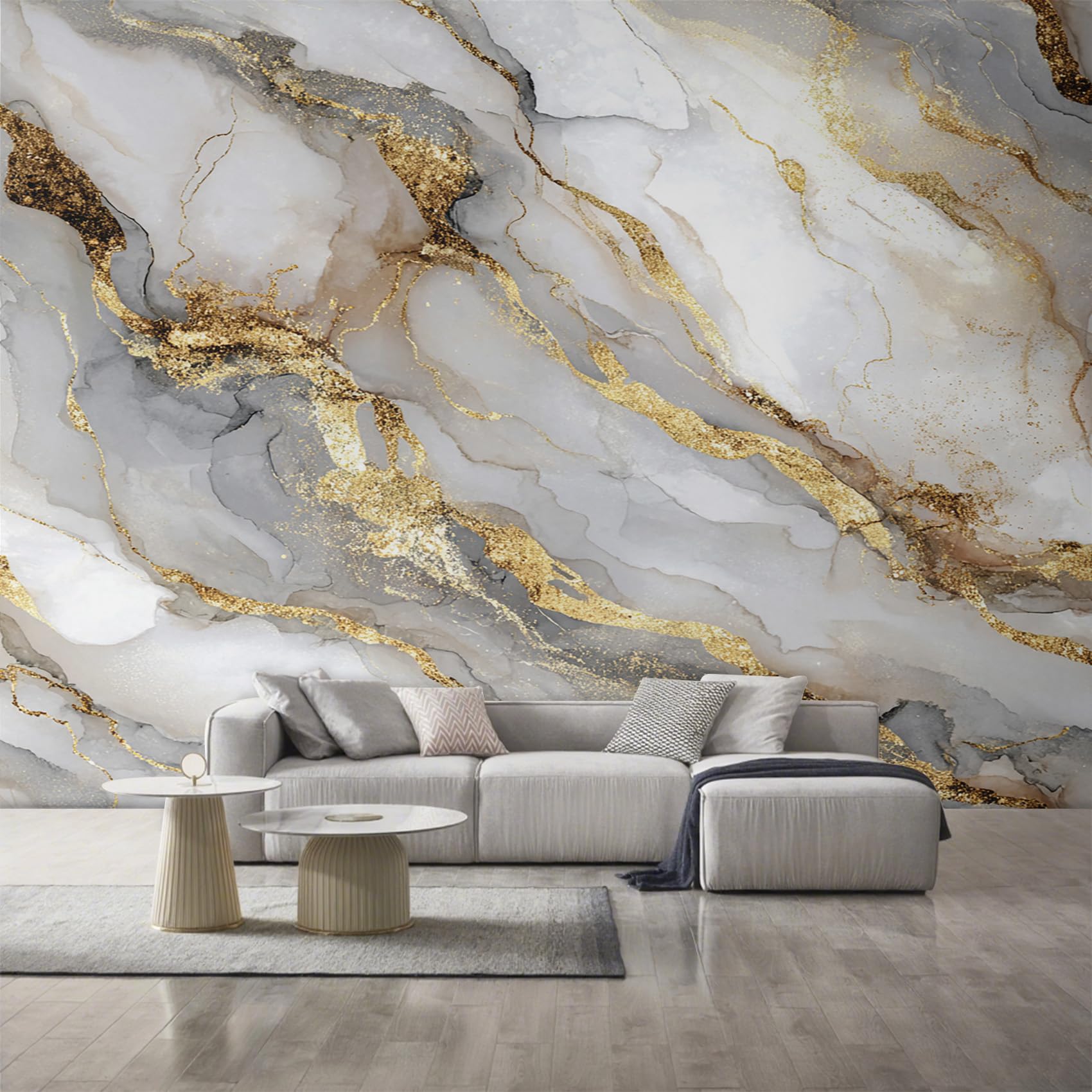 Generico Carta da Parati Marmo Bianco Oro, Fotomurale Texture Modern per Camera da Letto Decorazioni Parete, Carta Parati Effetto Decorativi Wallpaper, 366 x 254 cm D&O31