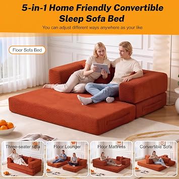 160cm Double Boneless Couch Sofa Bed for Living Room Orange