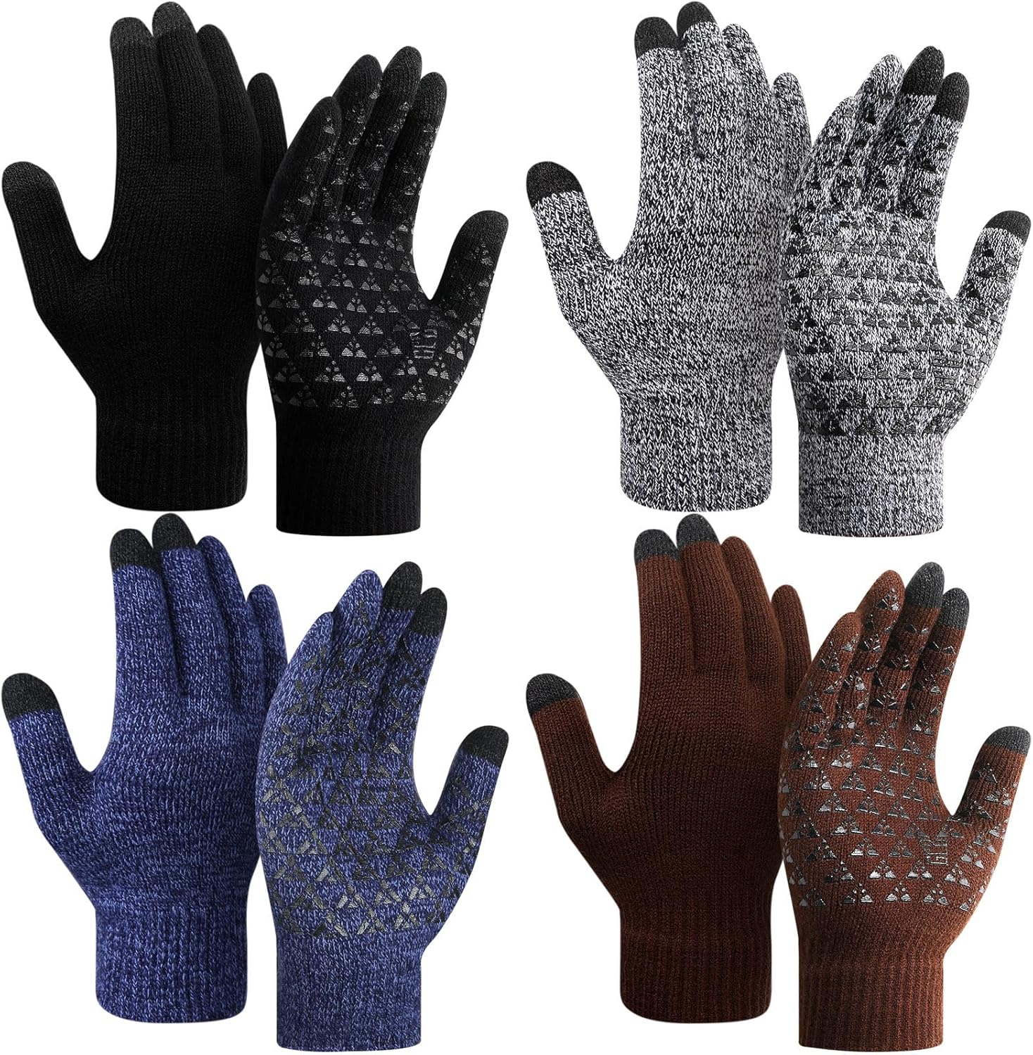 SATINIOR 4 Pairs Winter Gloves for Men Knit Warm Lining Cold Weather Gloves with Anti Slip Grips Touch Screen Texting Mittens - Image 7