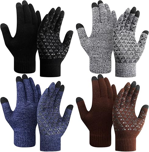 SATINIOR Guantes de invierno para hombre, 4 pares de guantes cálidos con forro polar para pantalla táctil, guantes térmicos para clima frío para
