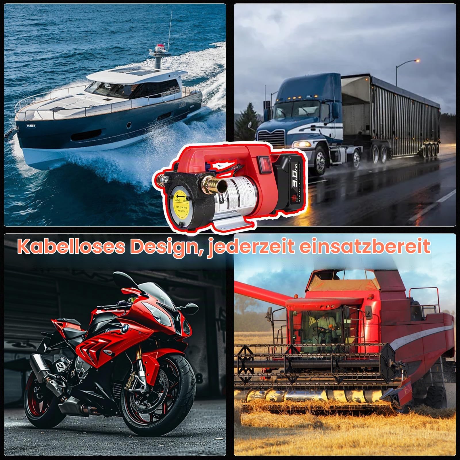 ONEVAN Akku Dieselpumpe 50L/min Tragbare Kraftstoffpumpe für Diesel | 3-5 Metern Saugleistung, 5-8 Metern Förderhöhe, 2x3.0Ah Akkus, Für Diesel & Kerosin, Traktor, LKW, Nicht für Wasser & Benzin