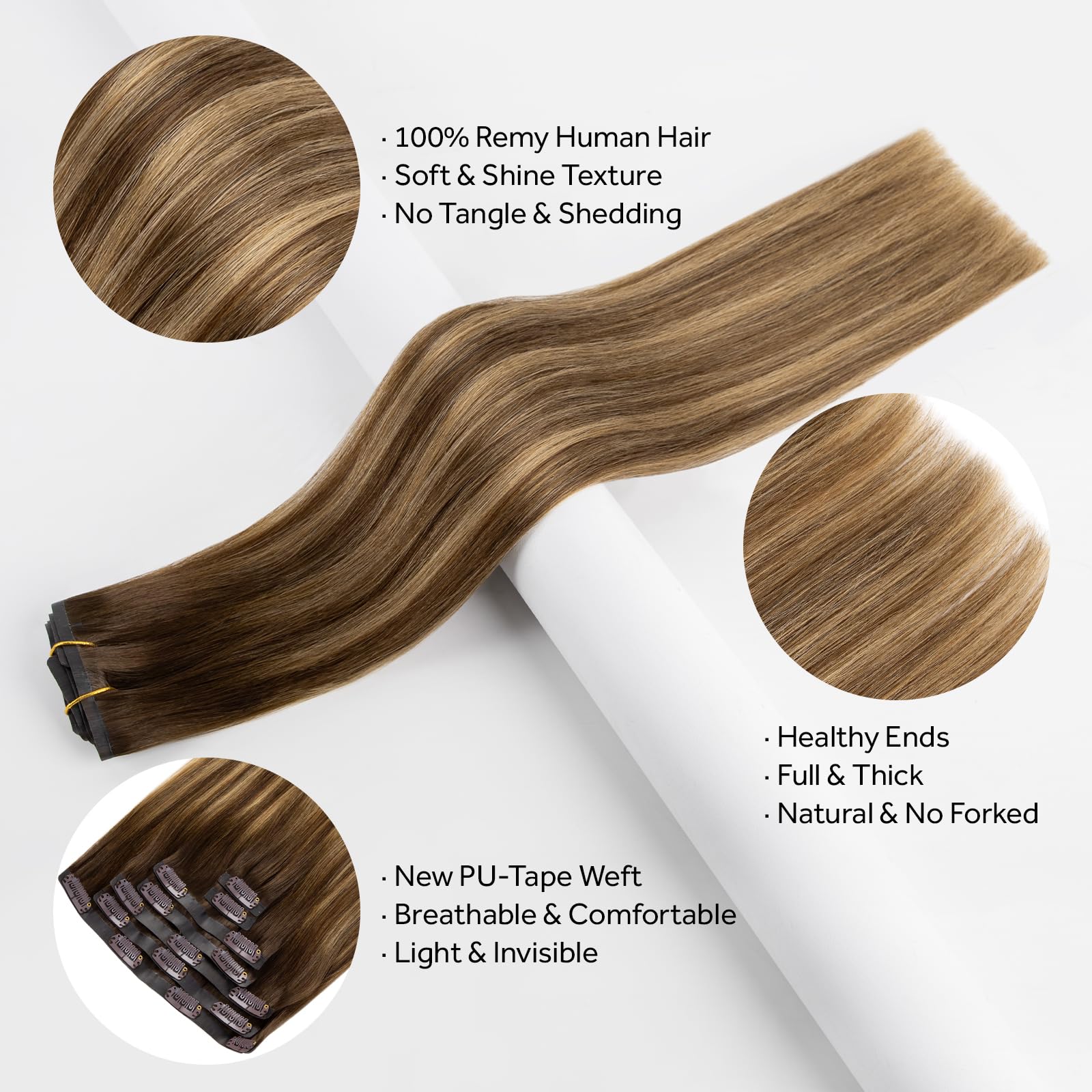 SOBEAUTY Clip in Hair Extensions, 100% Real Human Hair Remy Natural Volume Hair Extensions - Image 3