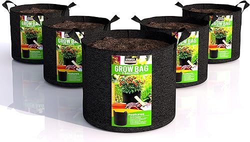 Utopia Home Paquete de 5 bolsas de cultivo de tela de 3 galones, macetas de tela gruesa resistente, macetas de tela de aireación con asas, bolsas de