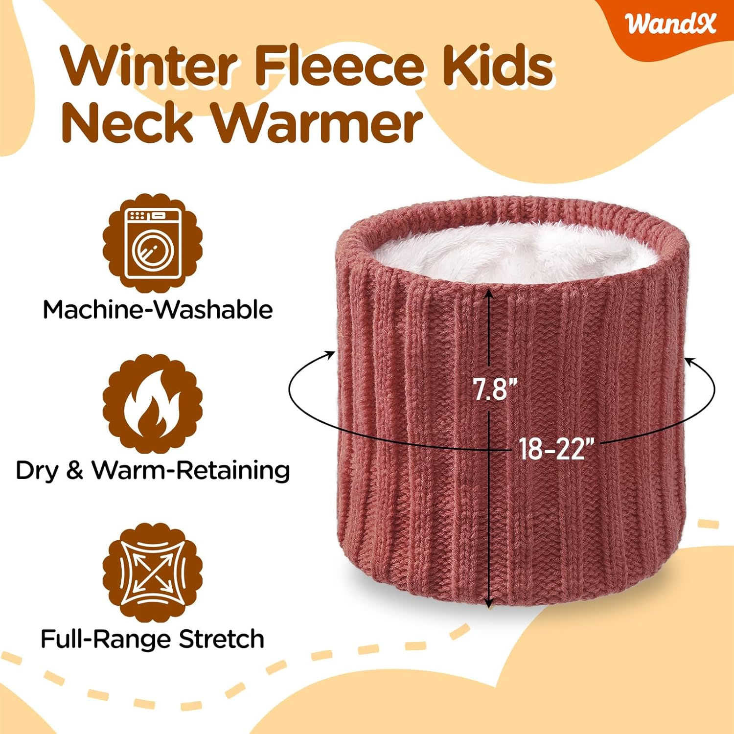 Wandx Kids Winter Fleece Neck Warmer Gaiter Children Cold Weather Face Cover Knitted Wide Stripes Ski Mask for Boys Girls - Image 2