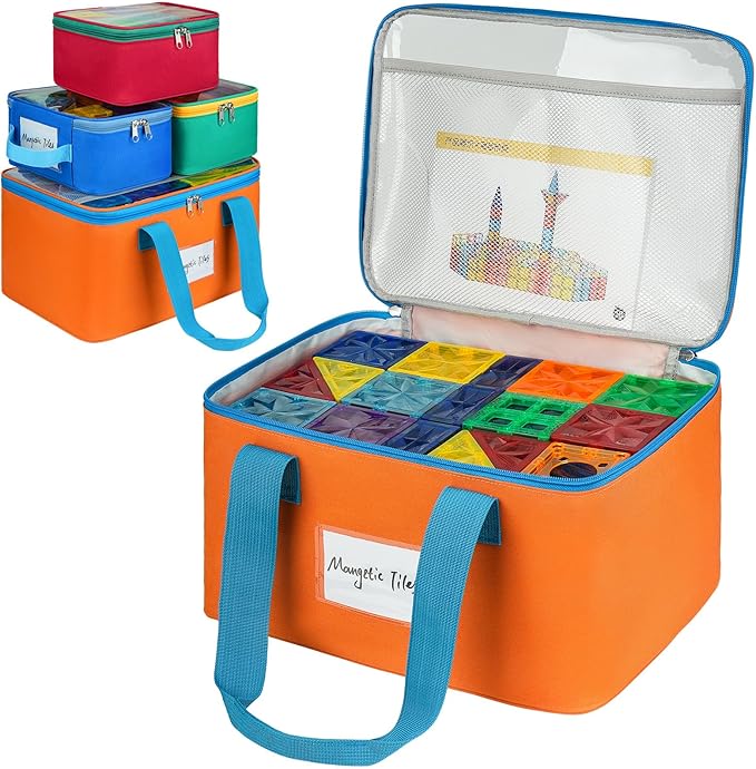 4 Packs Magnetic Tiles Storage Bags,Magnetic Tiles Storage Bin,Toy Organizer