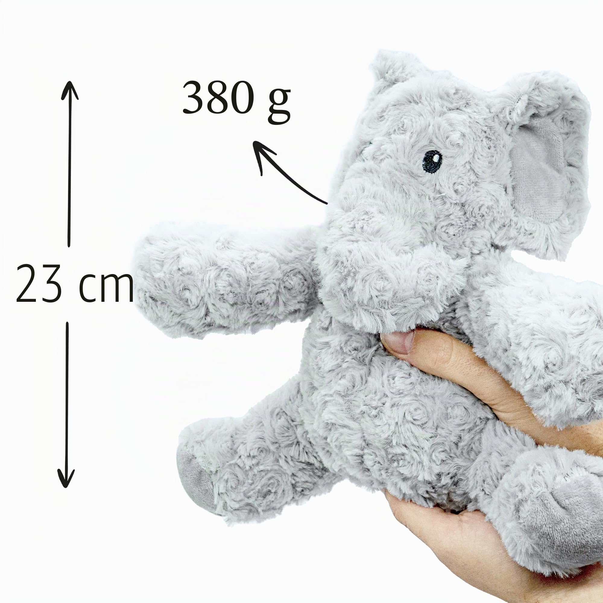 Bouillotte Micro-Onde Peluche (23 cm) - Doux et Chaud, Idéal pour Soulager les Coliques chez les Bébés - Elefhant en Peluche à Câliner et à Embrasser - Bouillotte Doudou - Sachet de Graines Amovible
