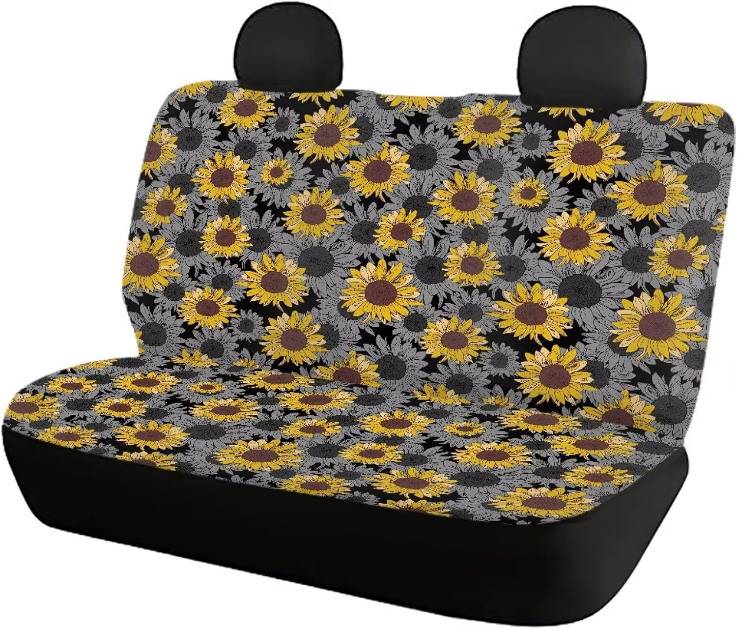 Amzbeauty Yellow Gray Sunflower Print Car Seat Covers Full Set Front and Rear Breathable Easy to Clean All Season Protection