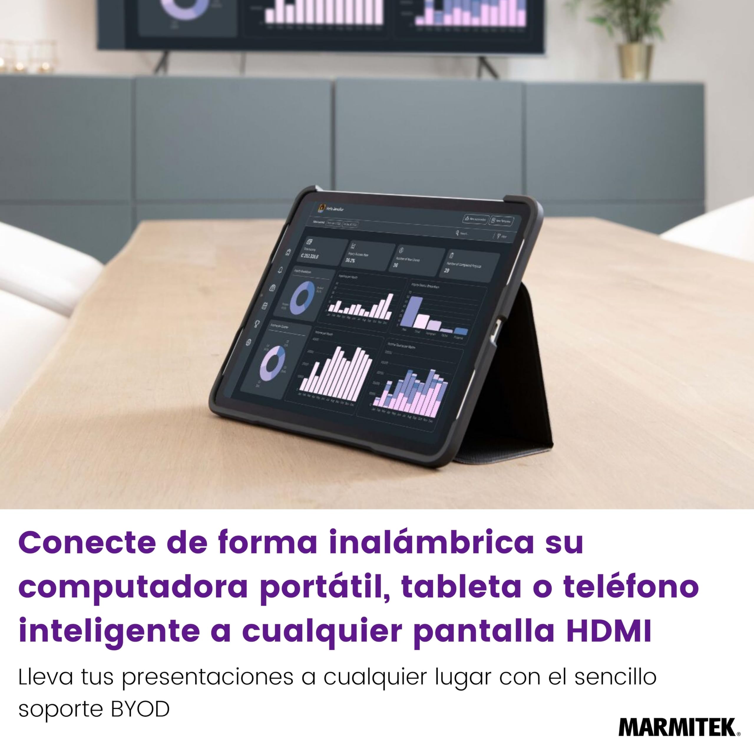Presentación Inalámbrica HDMI - Marmitek STS2 - Presentación Powerpoint Inalámbrica - Plug and Play sin software - Compatible con Airplay y Miracast - Ampliable hasta 20 presentadores | Emisor HDMI inalámbrico para salas de reuniones con 1080p/60Hz, AirPl