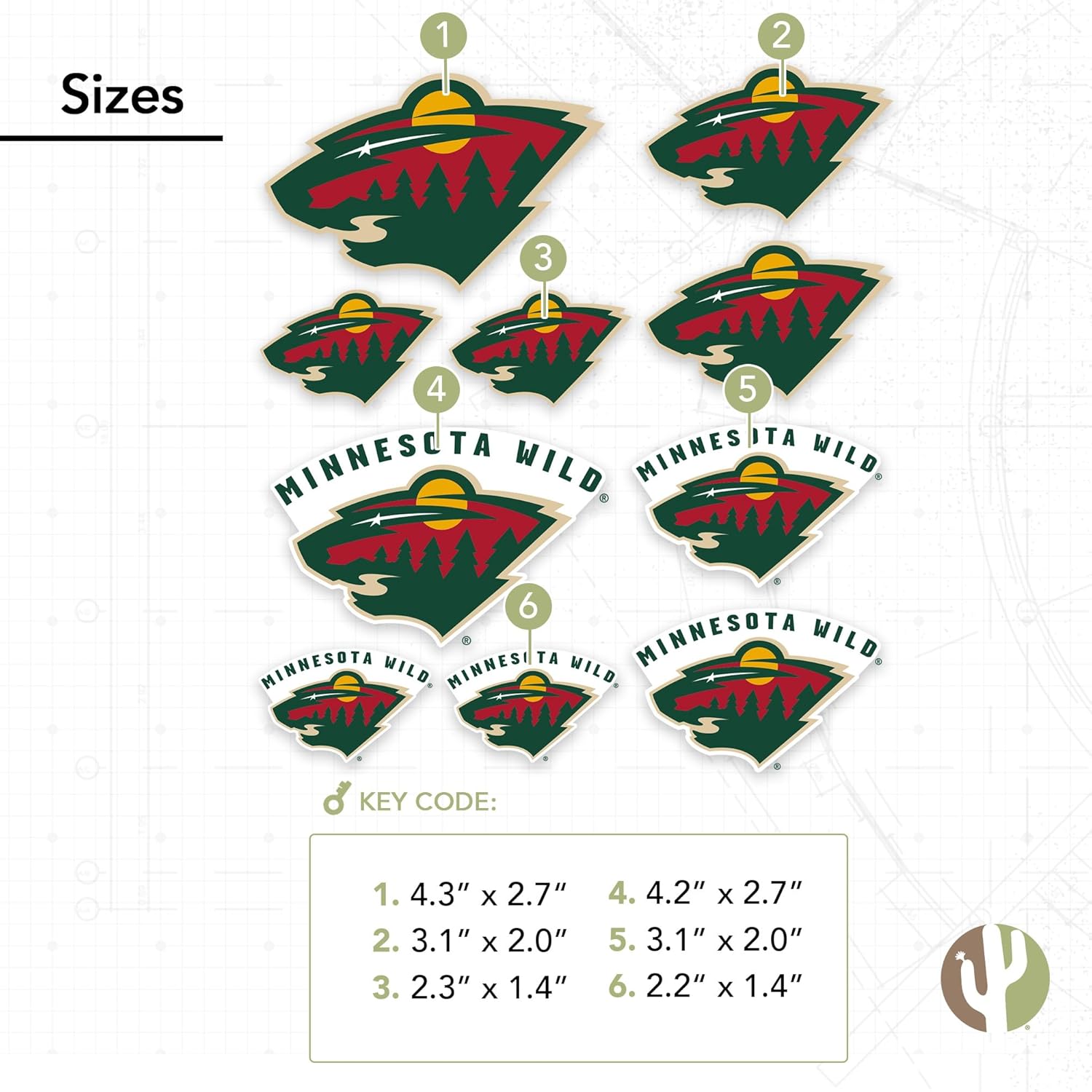 Desert Cactus Minnesota Wild Team NHL National Hockey League Sticker Vinyl Decal Laptop Water Bottle Car Scrapbook (Type 1-1)