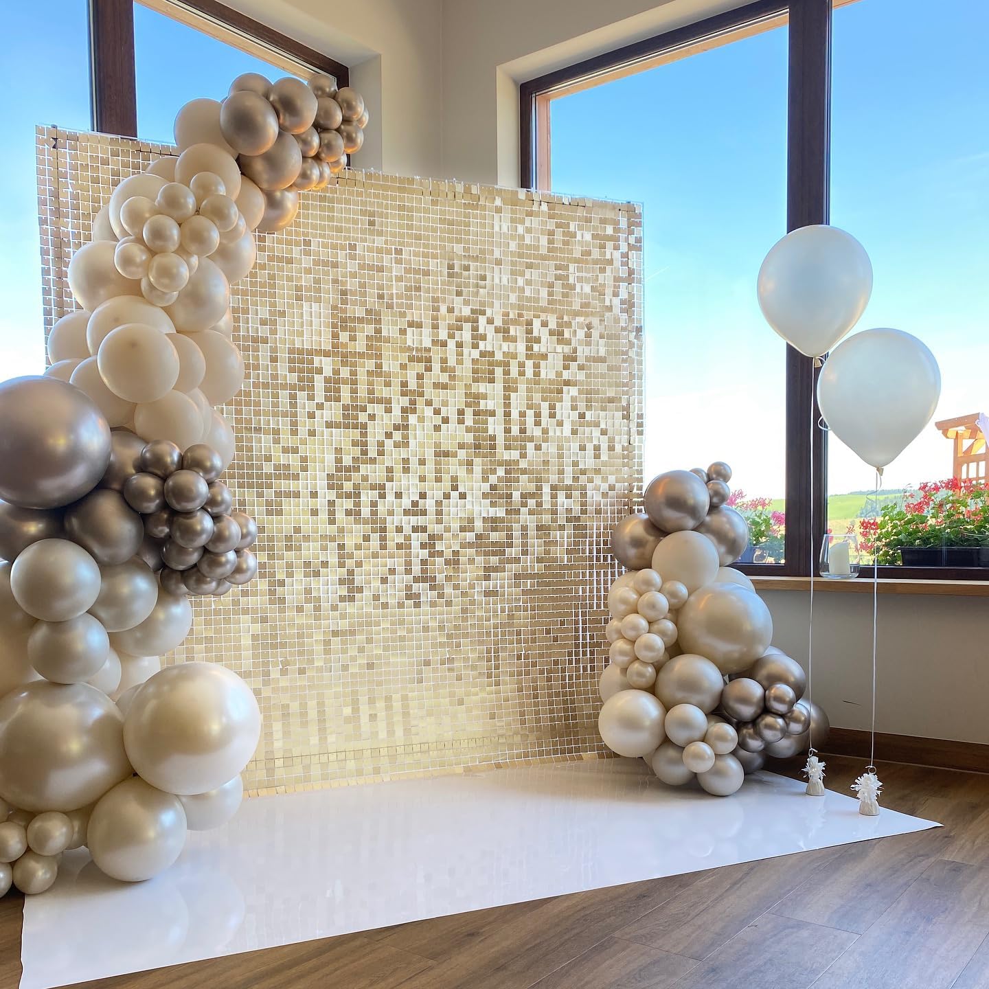 9FTx4FT Light Gold Shimmer Wall Backdrop Panels Sparkly Backdrop Sequin Wall Background for Party Anniversary Birthday Baby Shower Wedding Decor