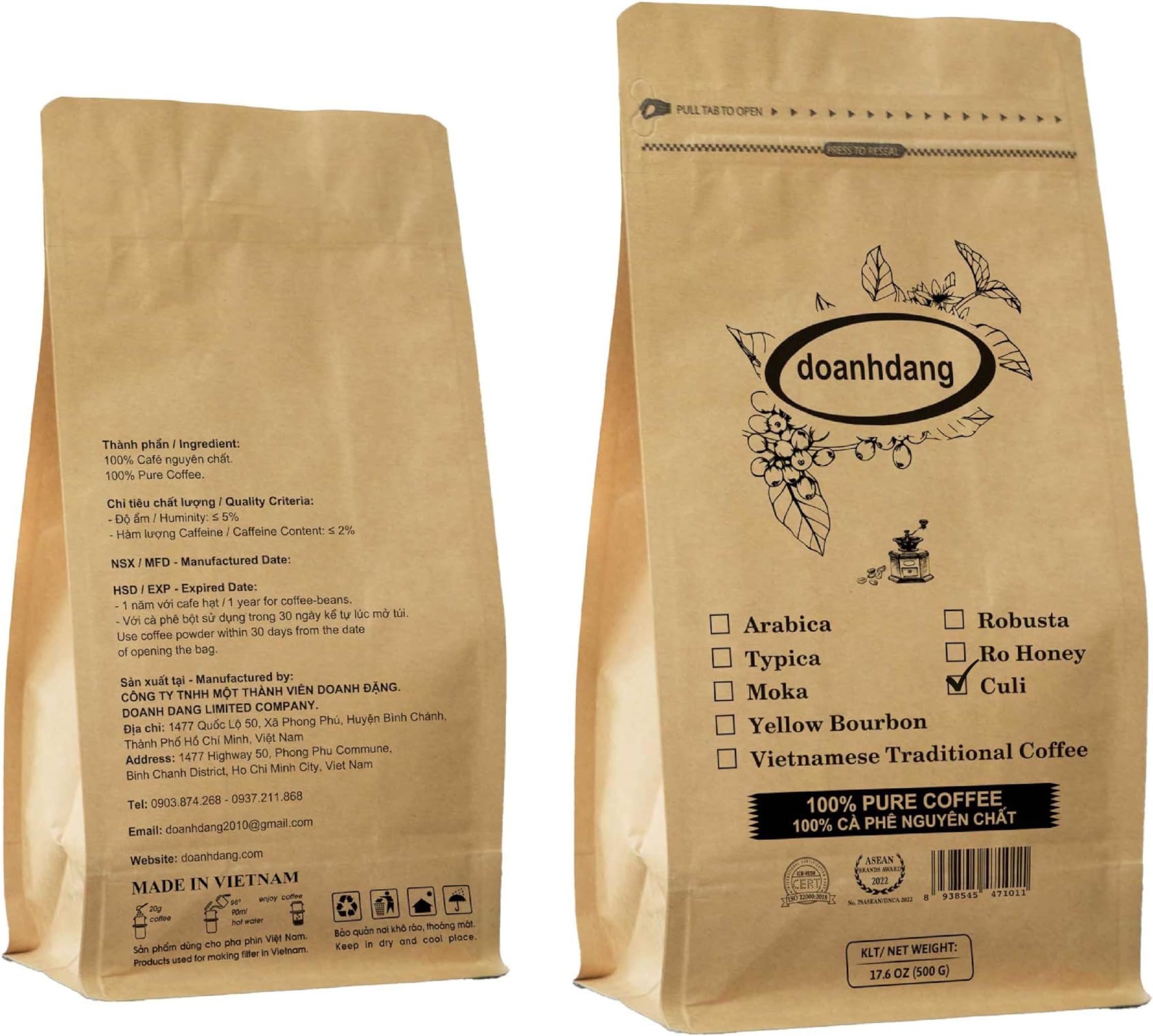 doanhdang - 17 Oz Premium Culi Whole Bean Coffee, 100% Culi Peaberry Medium R...
