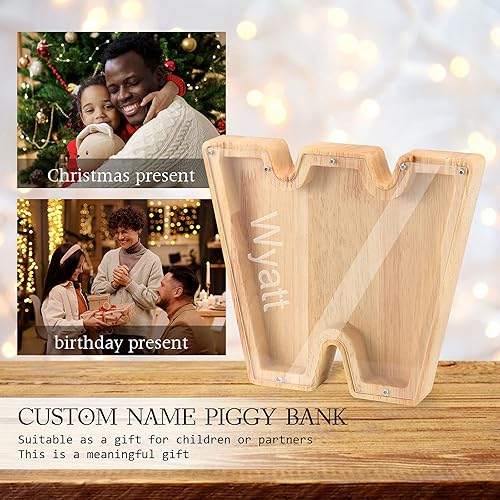 Miniatura 5 de Wooden Piggy Bank Personalized 26 English Alphabet Letter Coin Bank Custom Money Box Wooden Piggy Bank Gift for Kids Christmas Birthday Gift Home