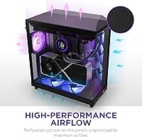 Vista 5 de NZXT Caja de flujo de aire H6 Flow RGB de media torre con 3 ventiladores RGB, paneles de vidrio panorámico, gestión de cables, color negro