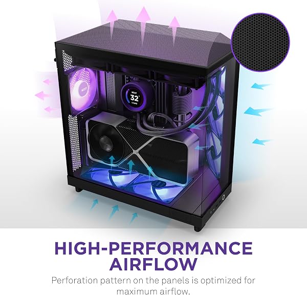 NZXT H6 Flow RGB | CC-H61FB-R1 | Compact Dual-Chamber Mid-Tower Airflow Case | Includes 3 x 120mm RGB Fans | Panoramic Glass Panels | High-Performance Airflow Panels | Cable Management | Black - 5