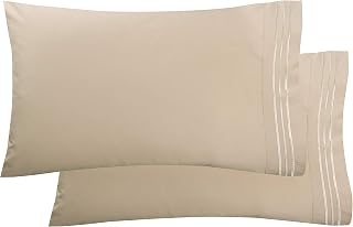 Elegant Comfort Ultra-Soft Microfiber Pillowcase Set 2-Pack Standard/Queen Cream/Tan - 1500 Hotel Quality Double Brushed Wrinkle-Free